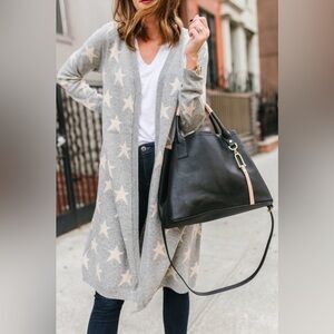 Neiman Marcus Star Print Cashmere Duster Cardigan – Heather Gray – Size XS